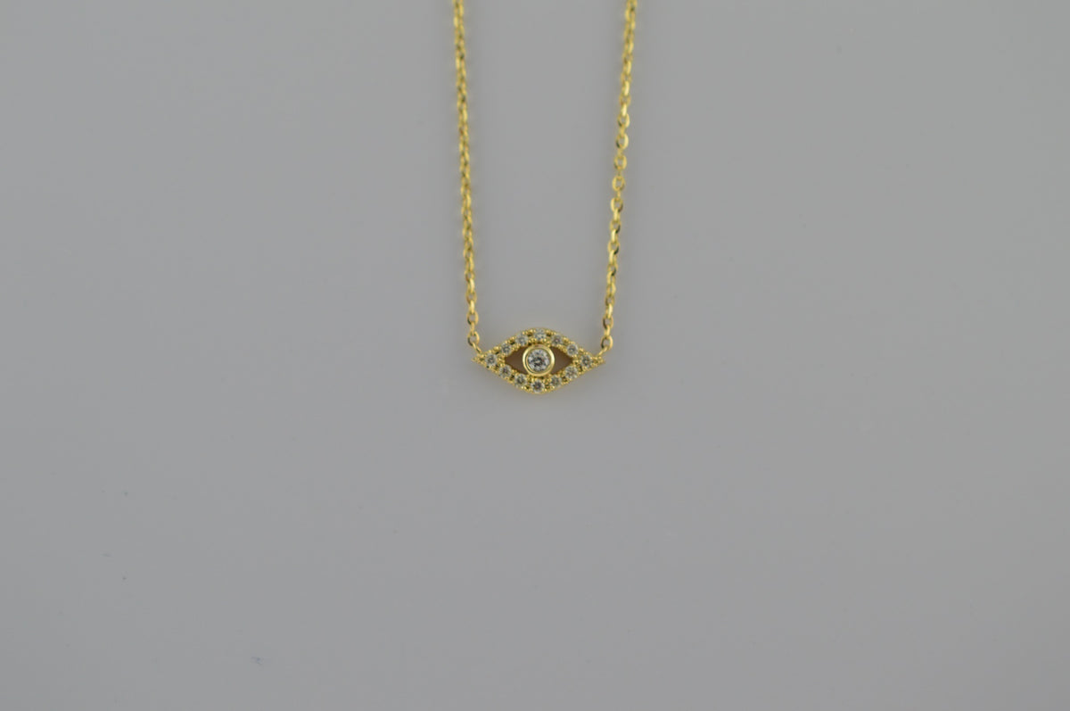 14K Yellow Gold Diamond Evil Eye Necklace on an 18&quot; Chain