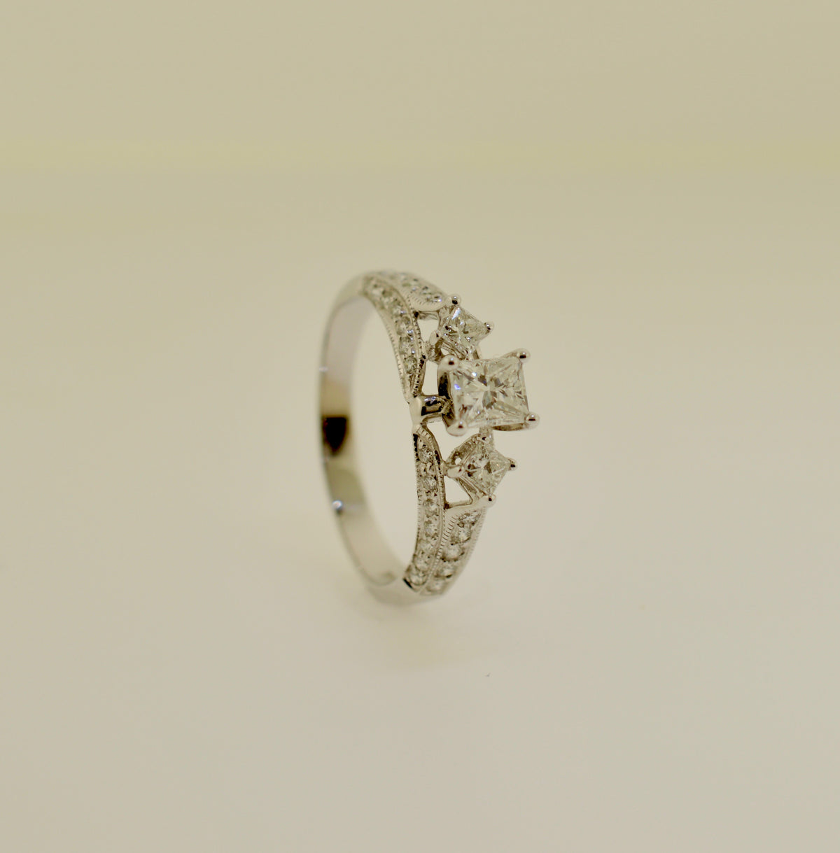 14K Three Stone Princess Cut Diamond Engagement Ring