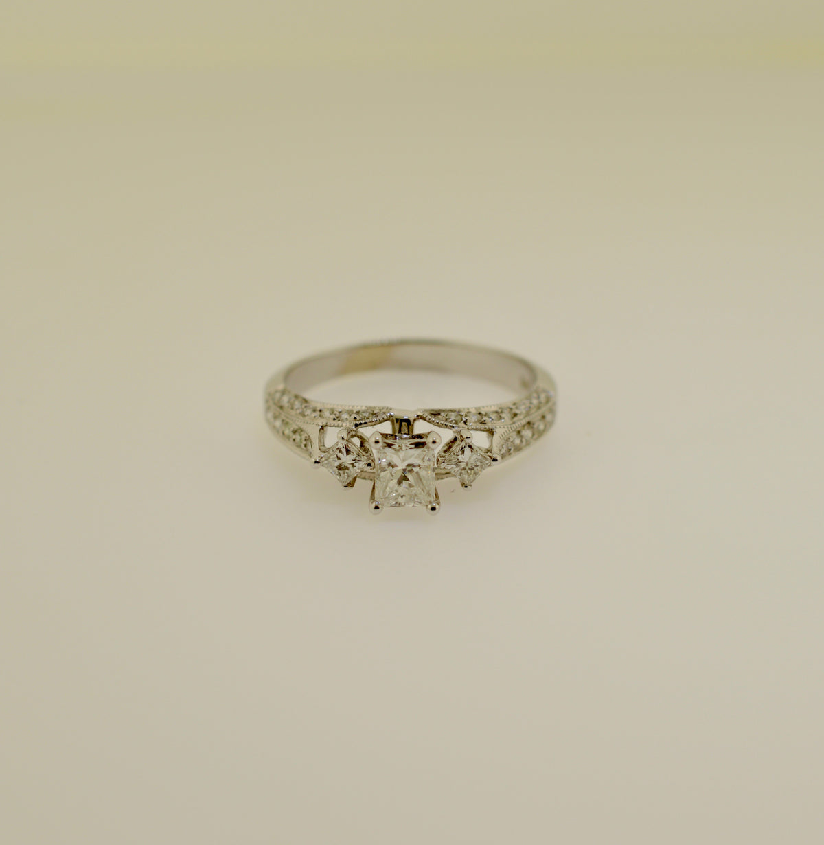 14K Three Stone Princess Cut Diamond Engagement Ring