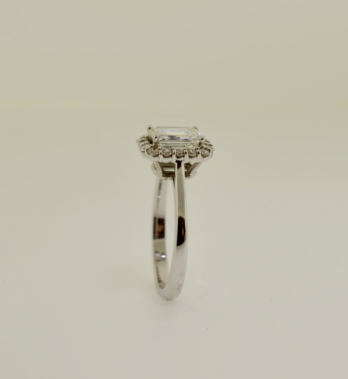 White Gold Emerald Cut Diamond Engagement and Band Wedding Ring Set