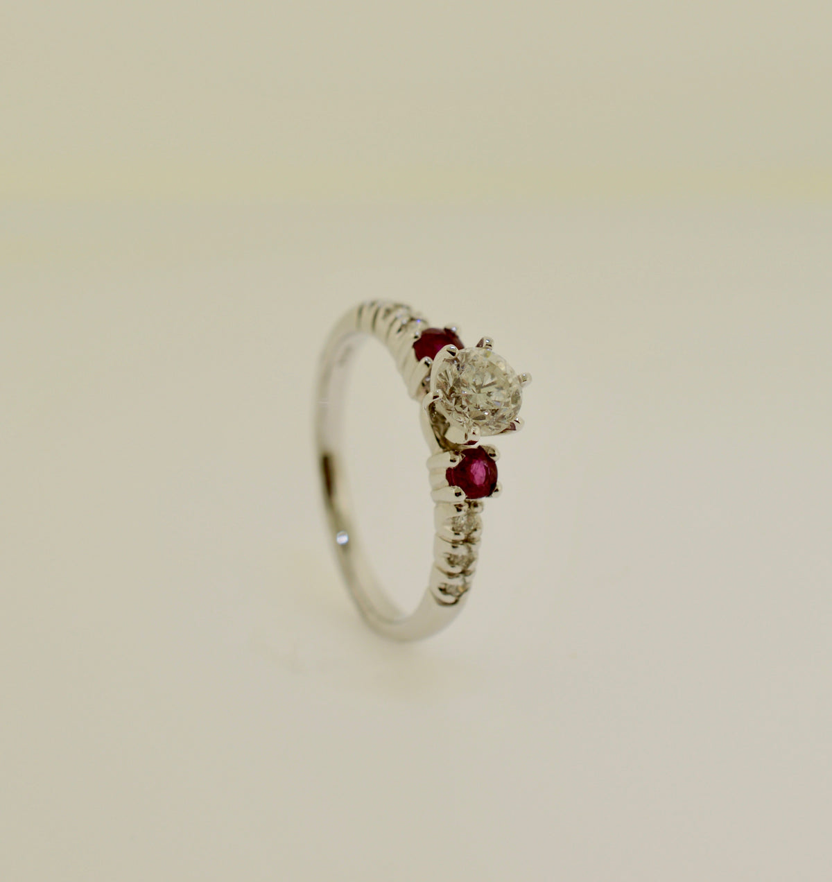 Ruby and Brilliant Cut Diamond White Gold Engagement Ring