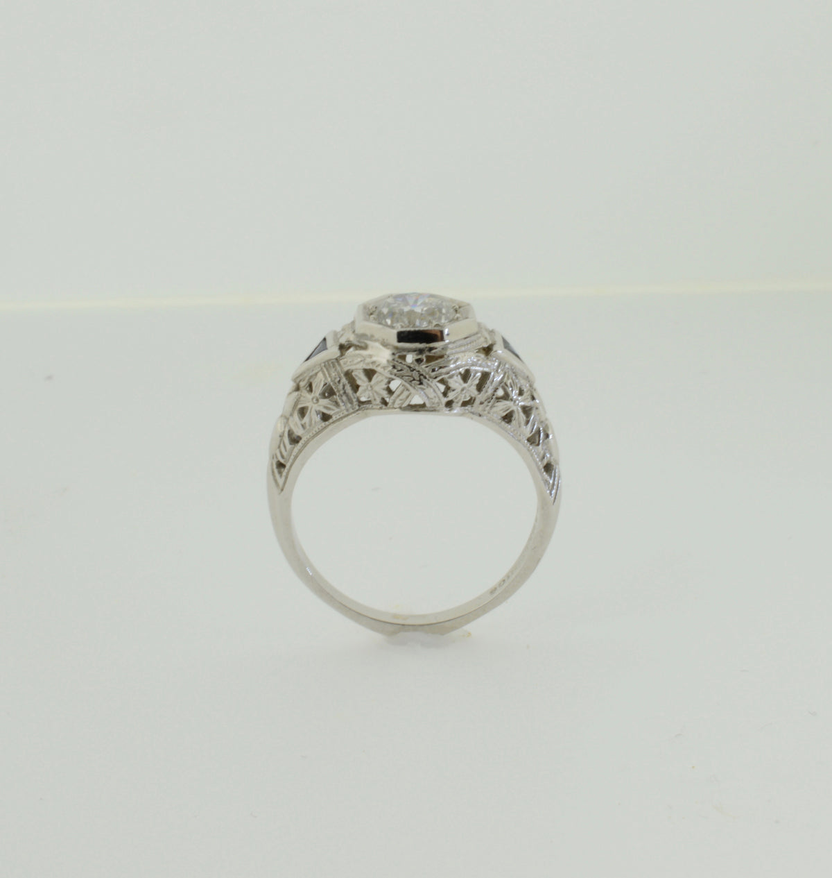 Filigree and Sapphire Diamond White Gold Wedding Ring