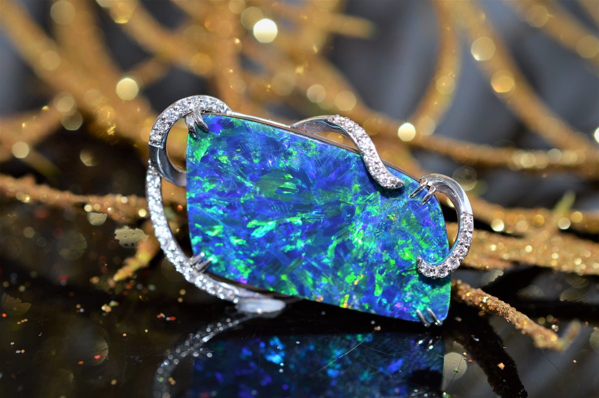 18K Australian Opal Doublet and Diamond Pendant