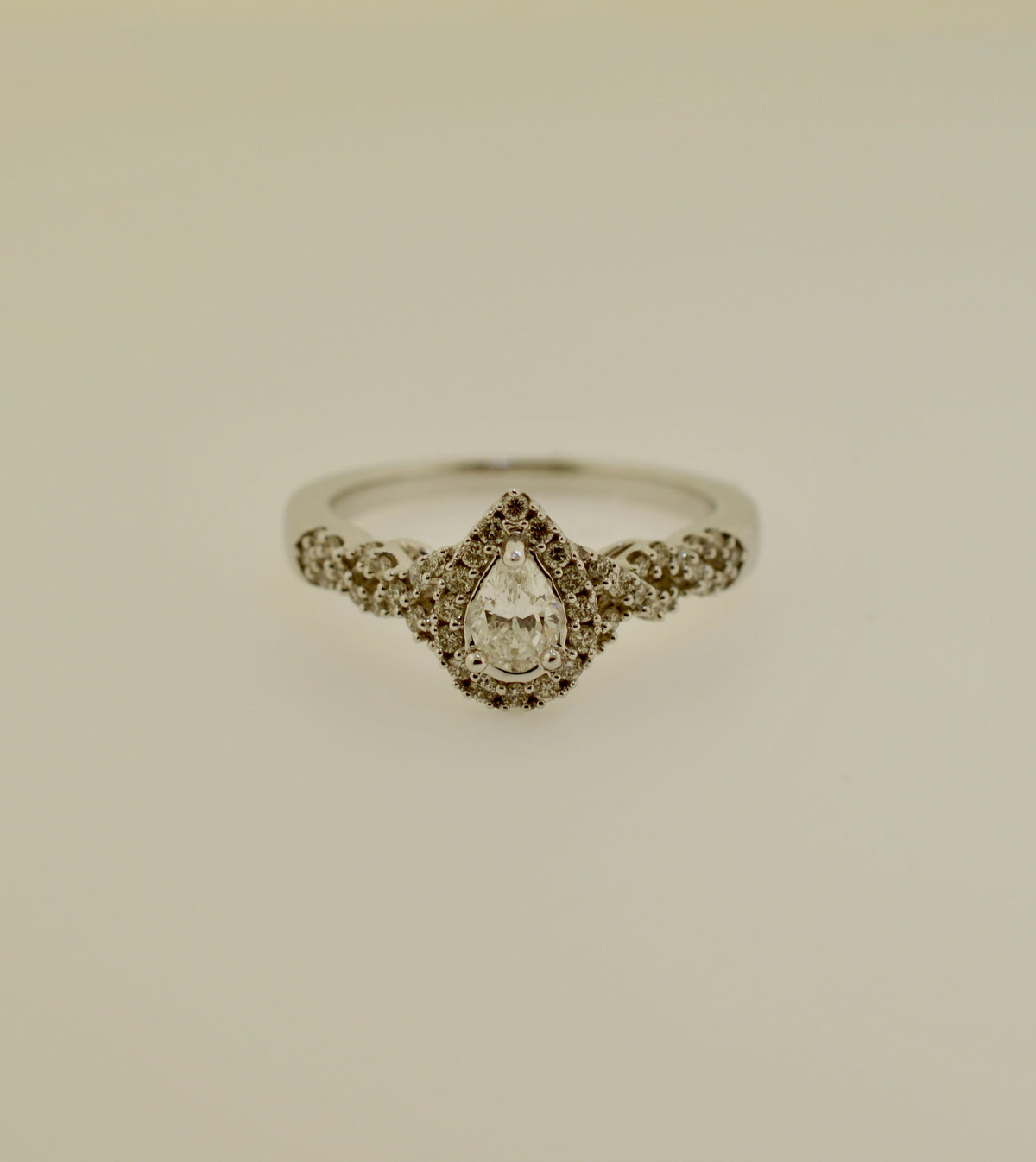 White Gold Pear Diamond Engagement Ring with Halo