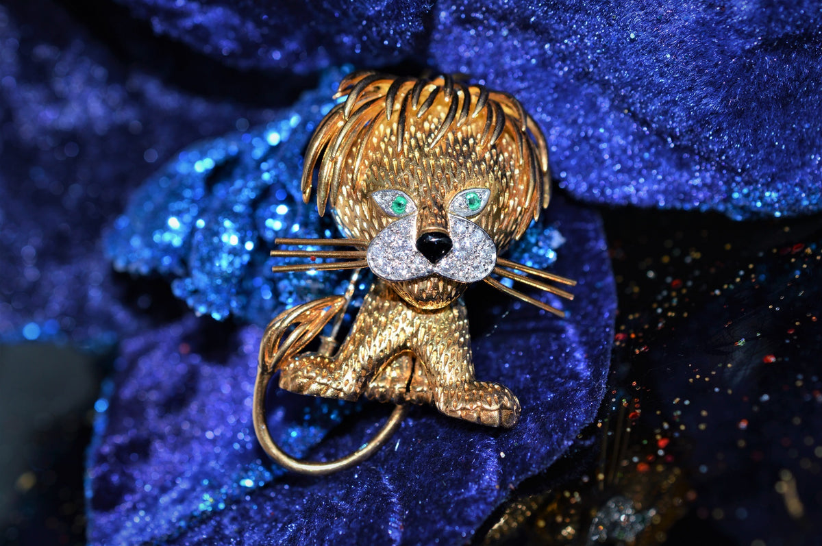 18K Yellow Gold Van Cleef And Arpels Signed Lion Brooch