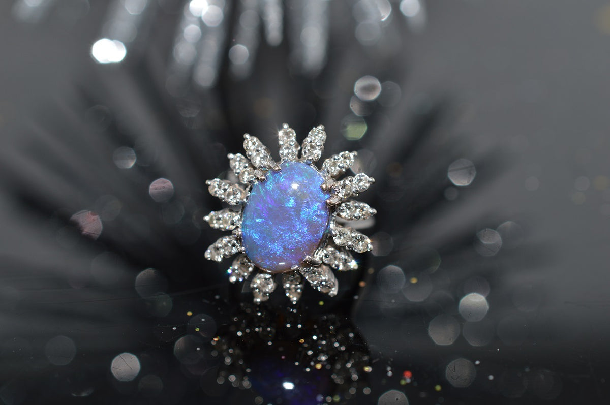 14K Black Opal And Diamond Ring