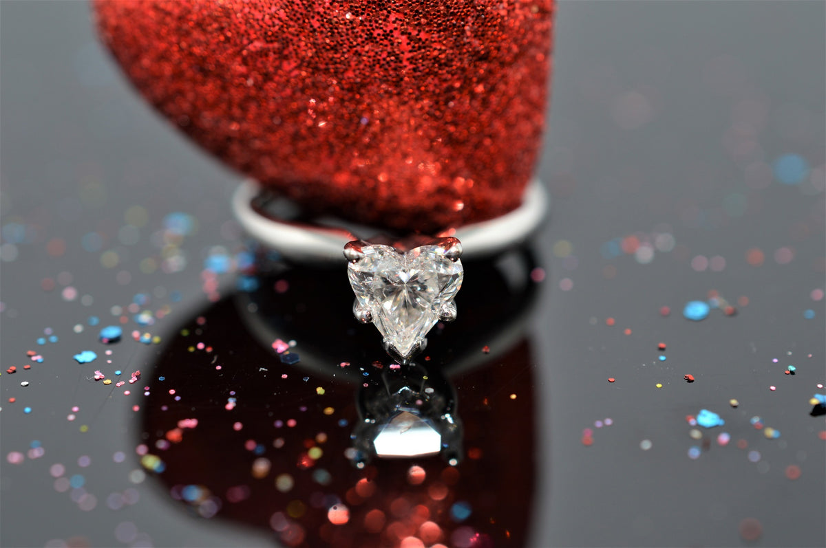 14K White Gold Heart Shaped Diamond Solitaire Ring