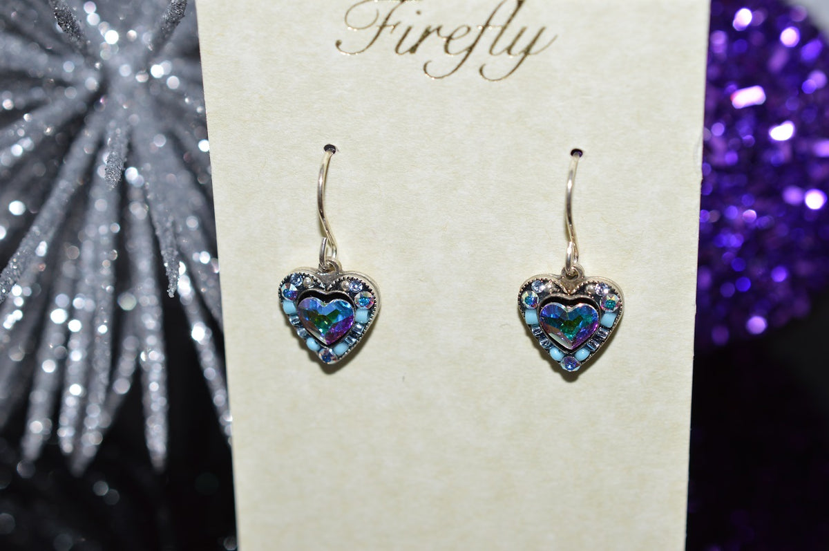 Antique Silver Plated Heart Earrings With Ice Crystals by Firefly