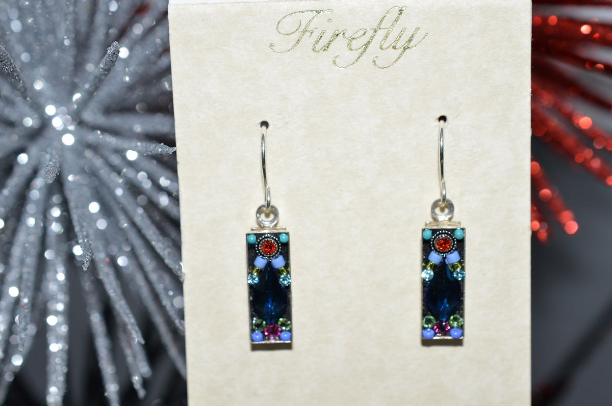 Antique Sterling Silver Plated Rectangular Earrings by Firefly