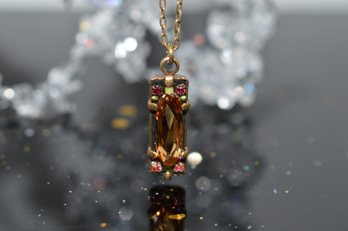 Plated Antique Silver Crystal Pendant Necklace Topaz by Firefly