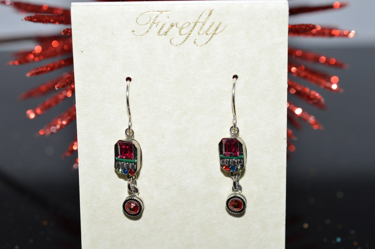 Antique Sterling Silver Plated Earrings In Multicolor Crystals by Firefly