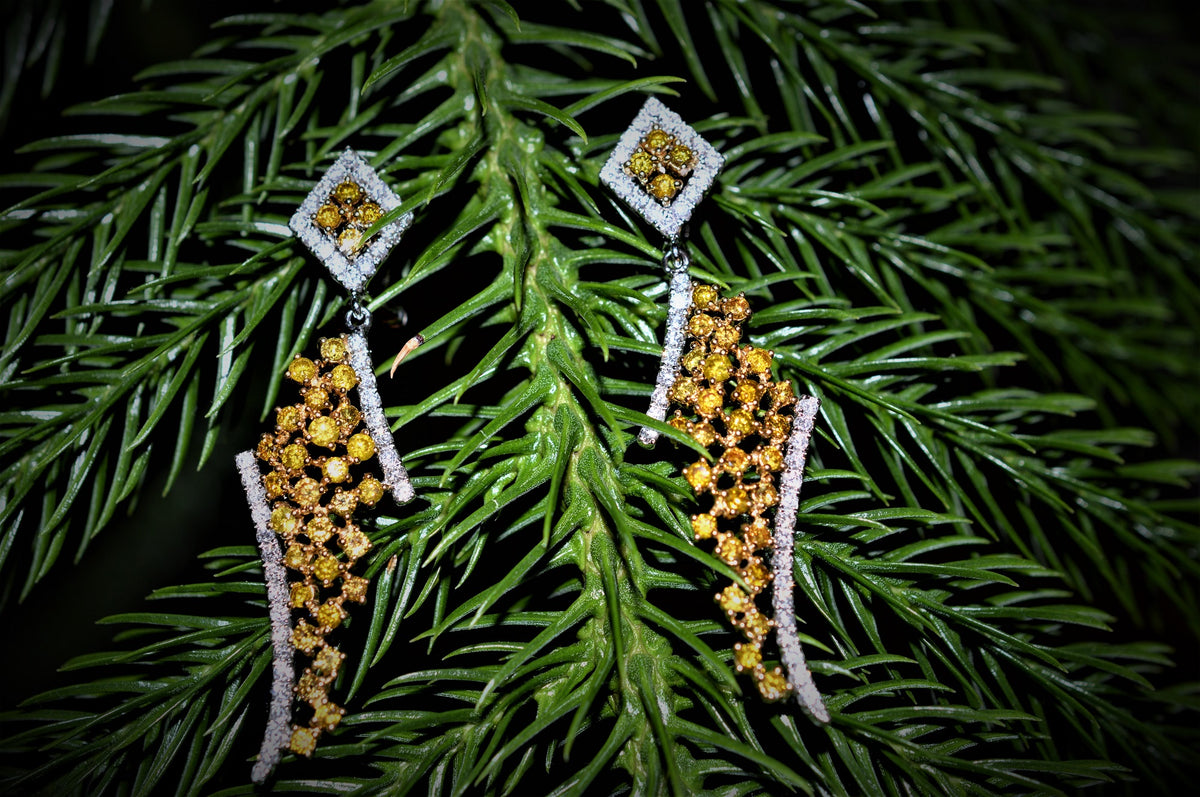 18K two-tone White and Fancy Yellow Diamond Earrings