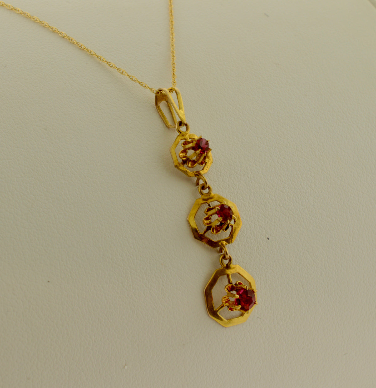 Antique Red Stone Past, Present, Future Lavalier Necklace