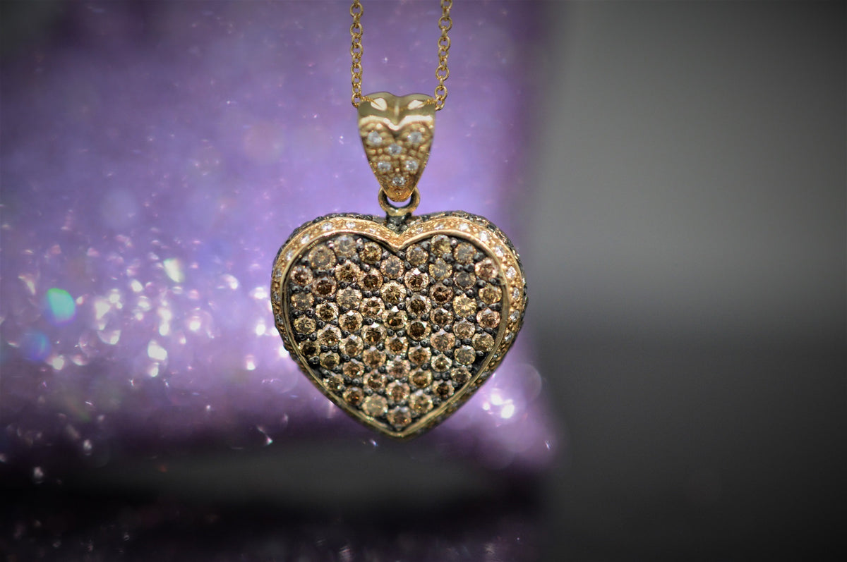 14K Yellow Gold Chocolate Diamond LeVian Heart Pendant
