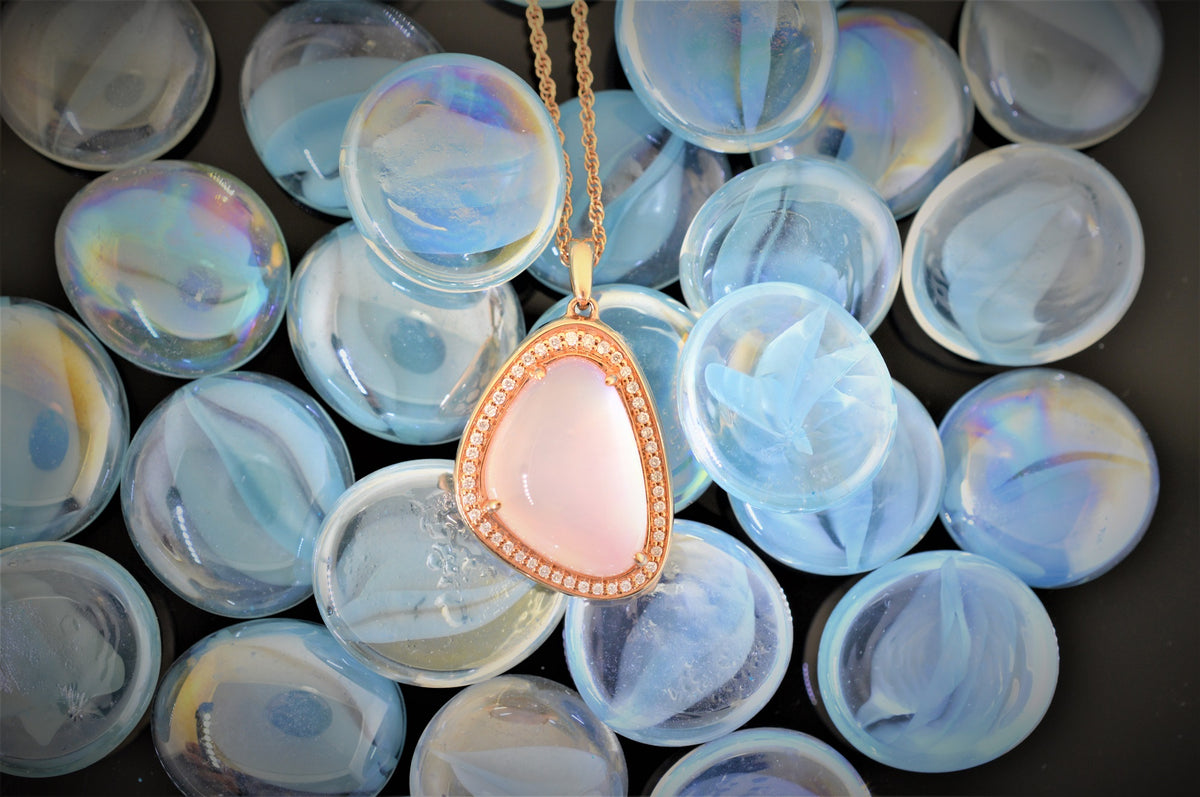 14K Rose Gold Diamond And Genuine Rose Quartz Pendant