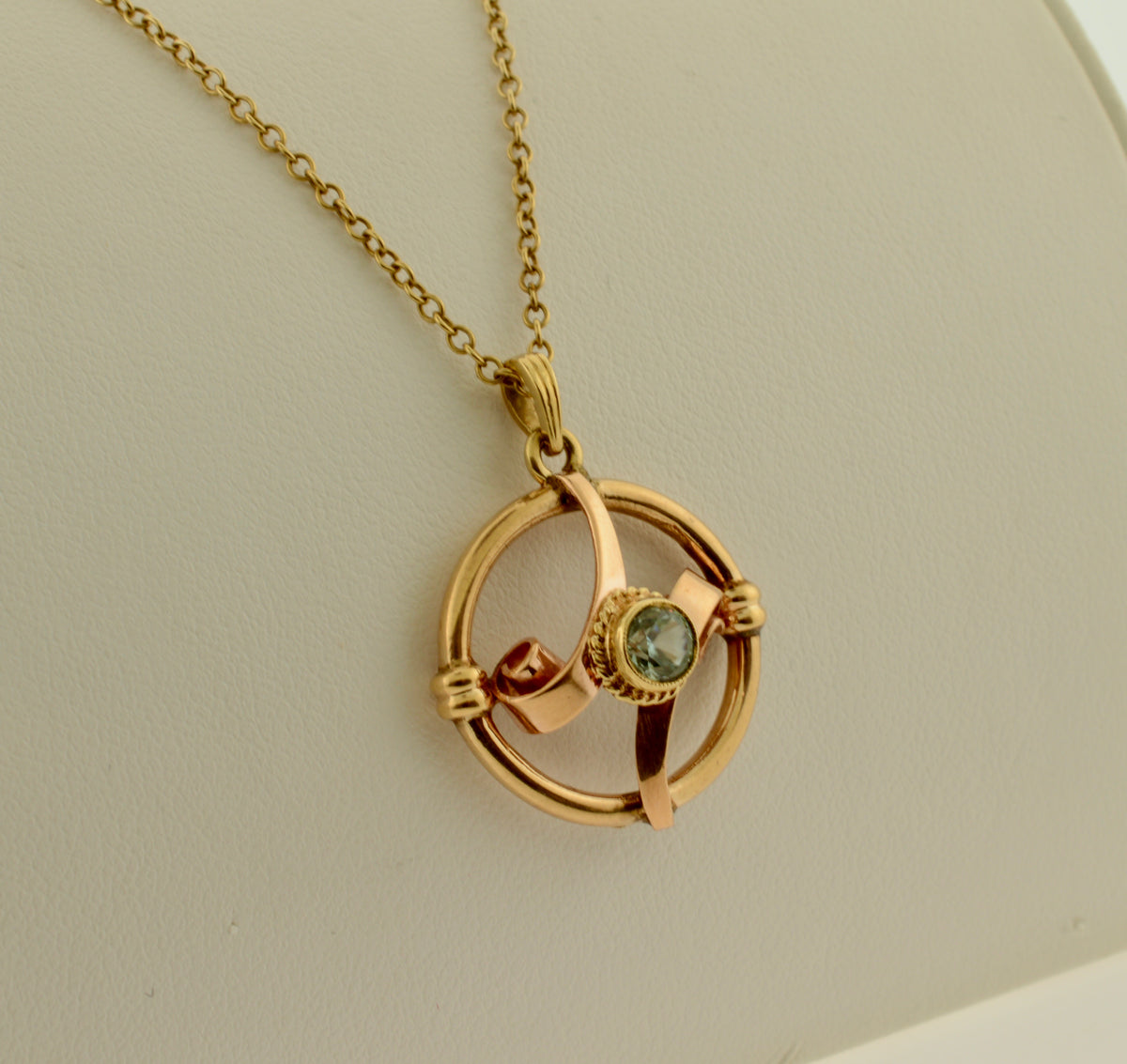 14K Pink and Yellow Gold Blue Zircon Lavalier Necklace