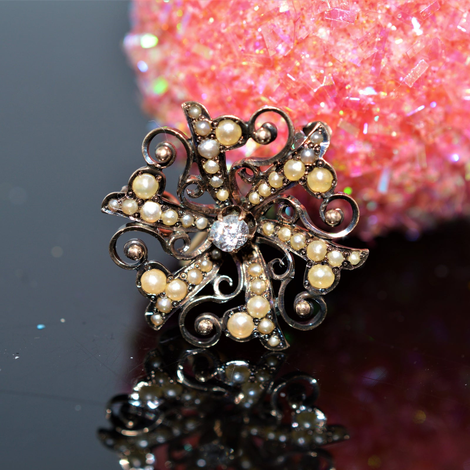 Women's Rhinestone Crystal Pin Vintage Pearl Brooch Enchanted Castle  Brooches