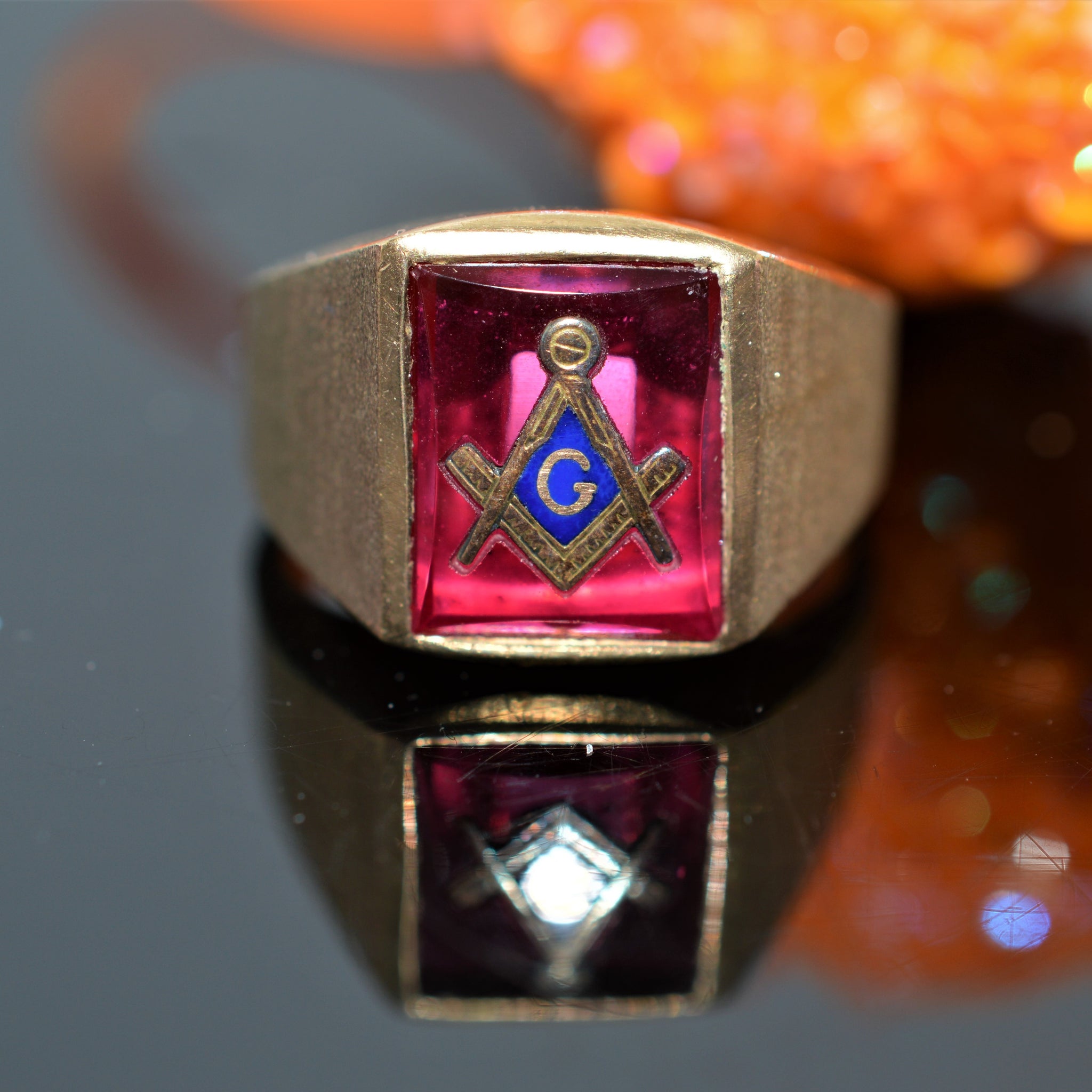 Masonic ring red stone sales