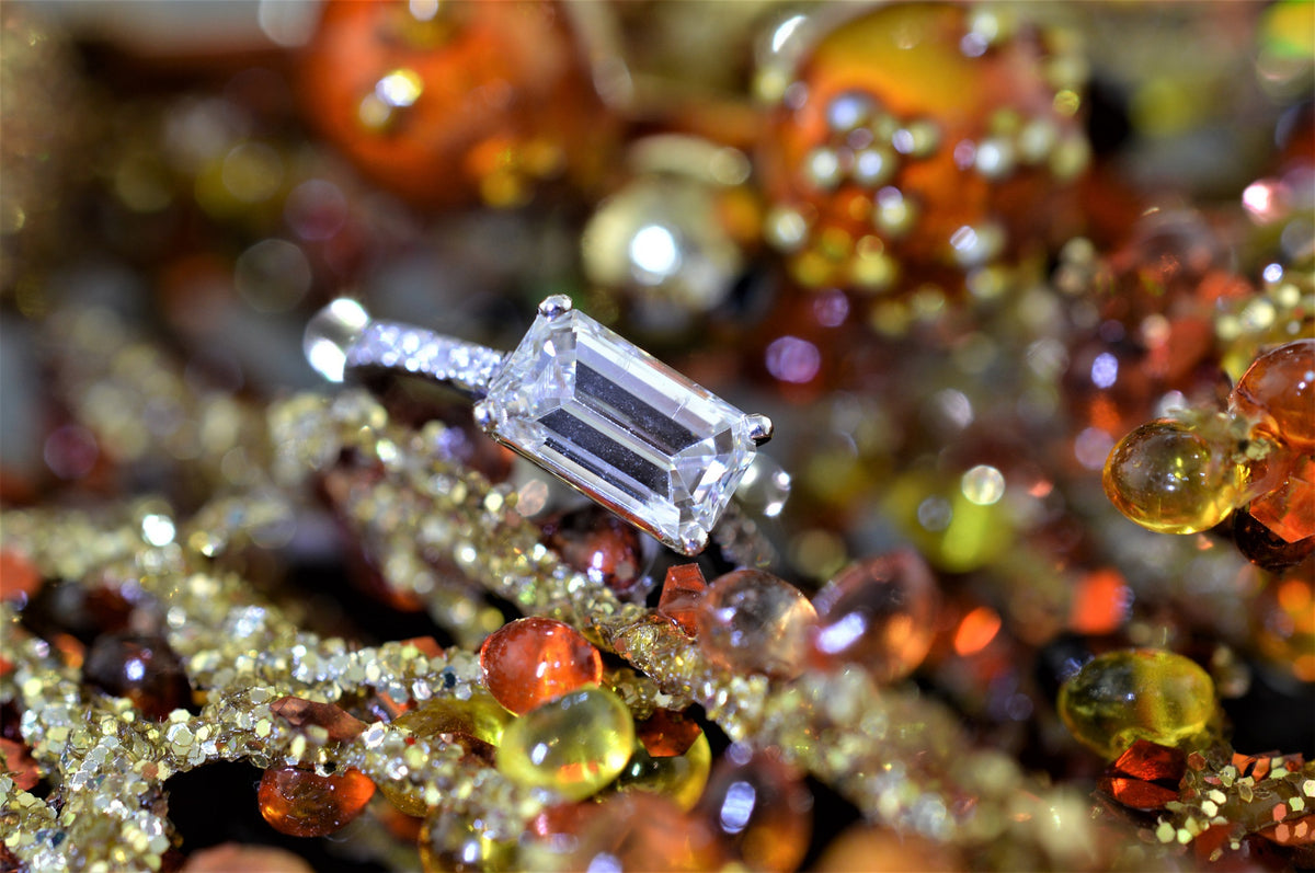 14K East To West Set Emerald Cut Diamond Engagement Ring