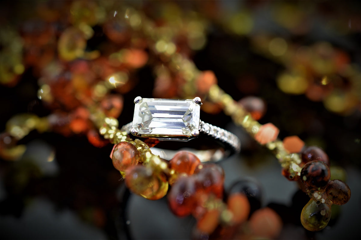 14K East To West Set Emerald Cut Diamond Engagement Ring