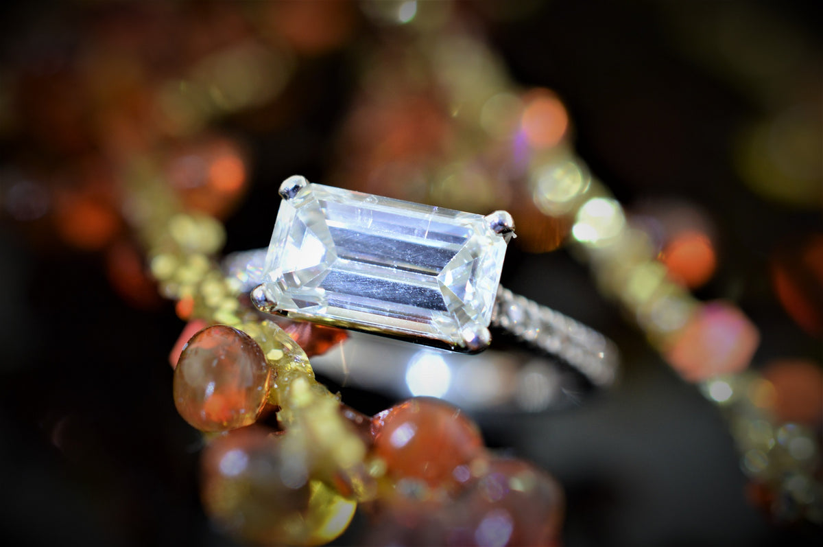 14K East To West Set Emerald Cut Diamond Engagement Ring