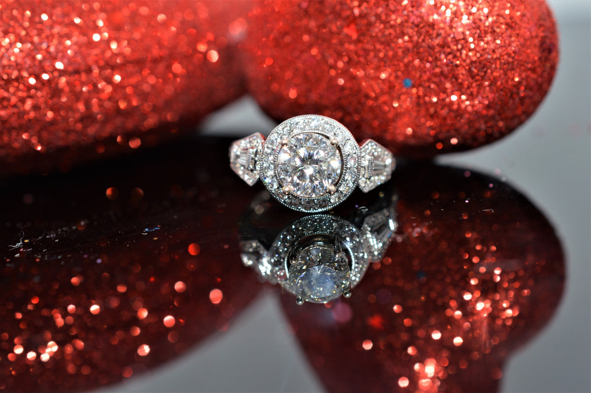 14K White Gold, Halo Style, Diamond Engagement Ring