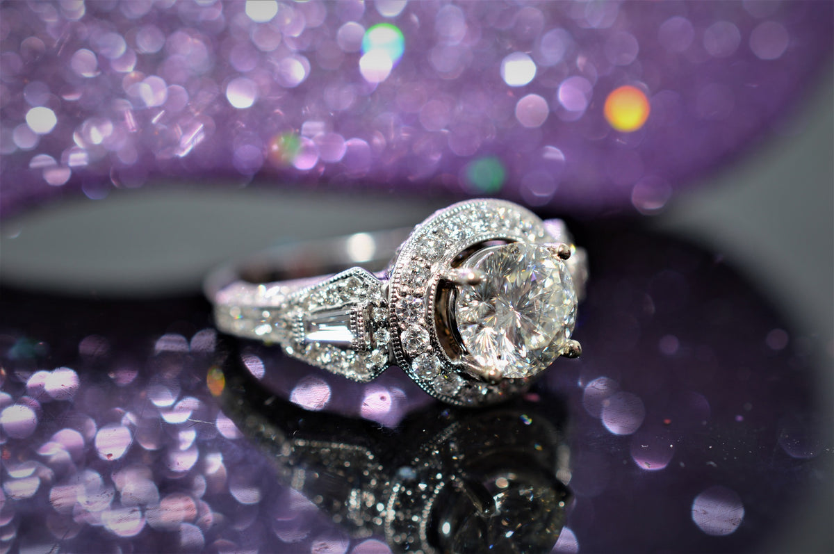 14K White Gold, Halo Style, Diamond Engagement Ring