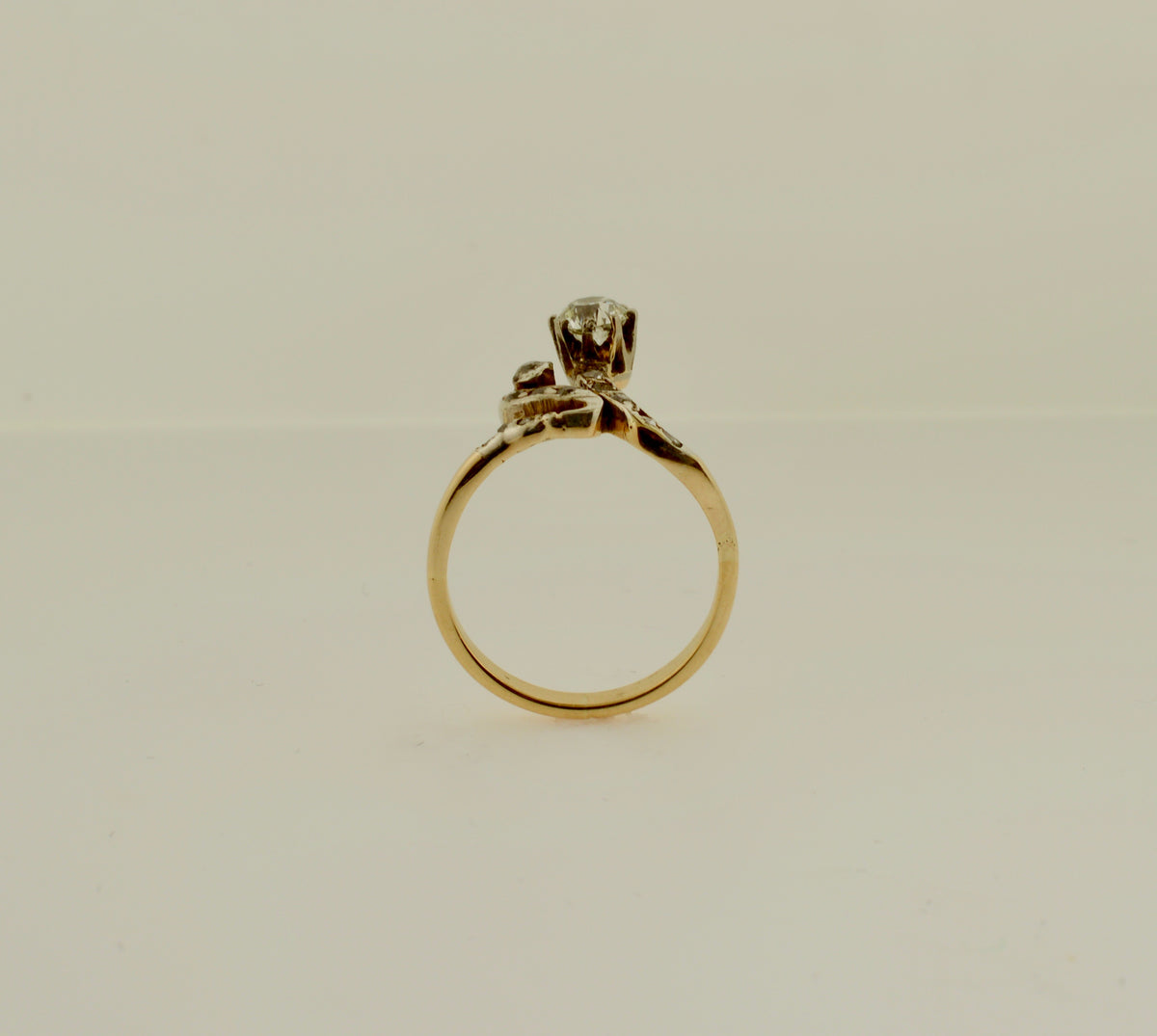 14K Yellow Gold Antique Old Cut Diamond Gold Swirl Ring