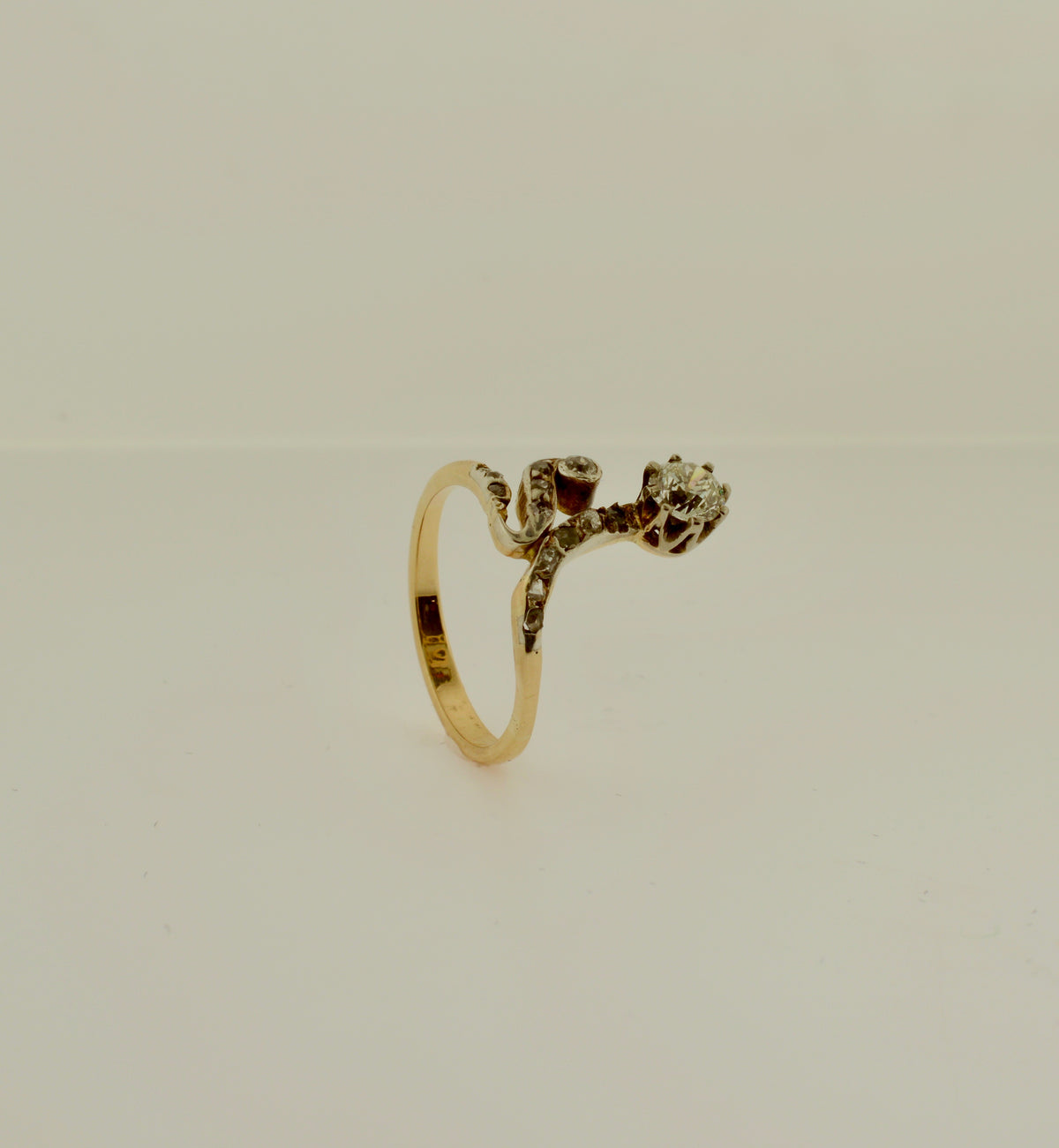 14K Yellow Gold Antique Old Cut Diamond Gold Swirl Ring