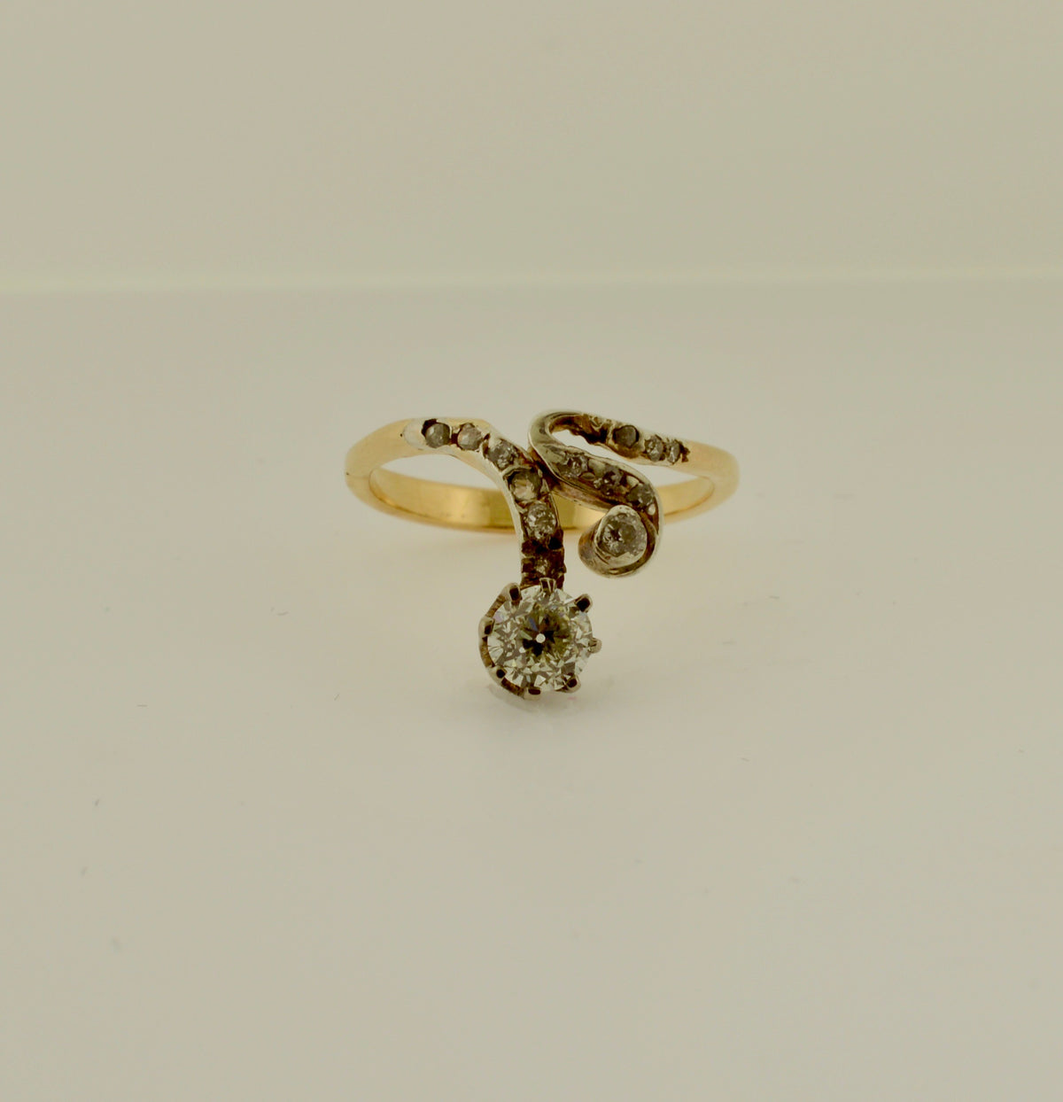 14K Yellow Gold Antique Old Cut Diamond Gold Swirl Ring