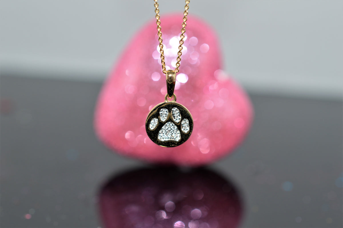 14K Yellow Gold Diamond Paw Print Pendant on an 18&quot; Chain