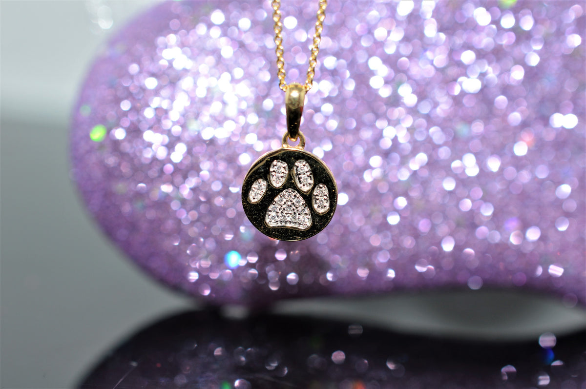 14K Yellow Gold Diamond Paw Print Pendant on an 18&quot; Chain