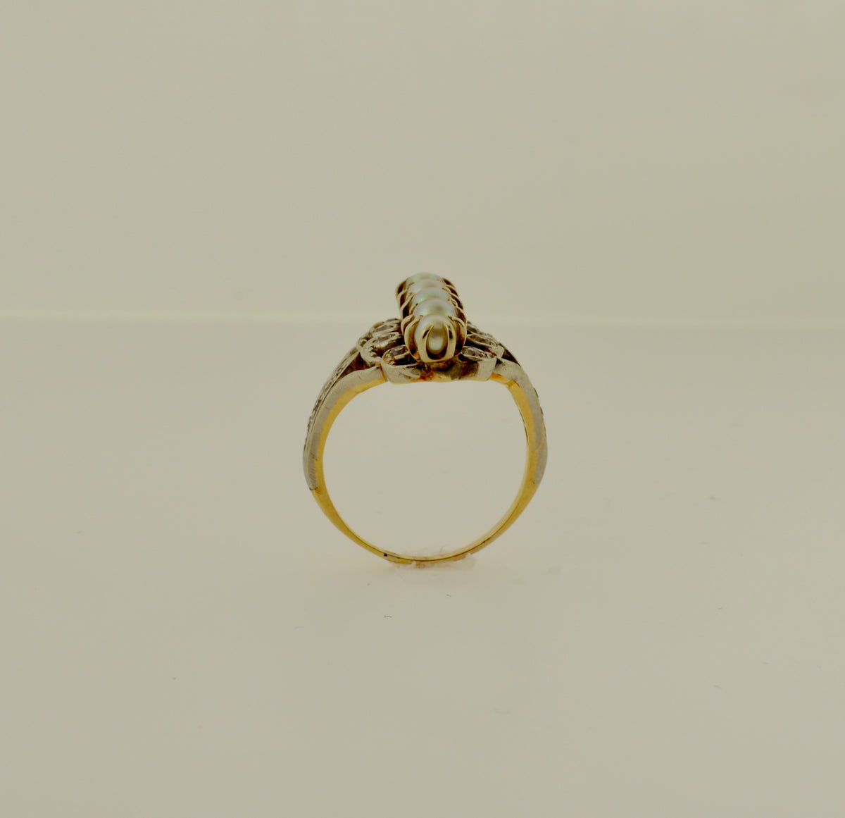 14K Antique Platinum Topped Pearl and Diamond Ring