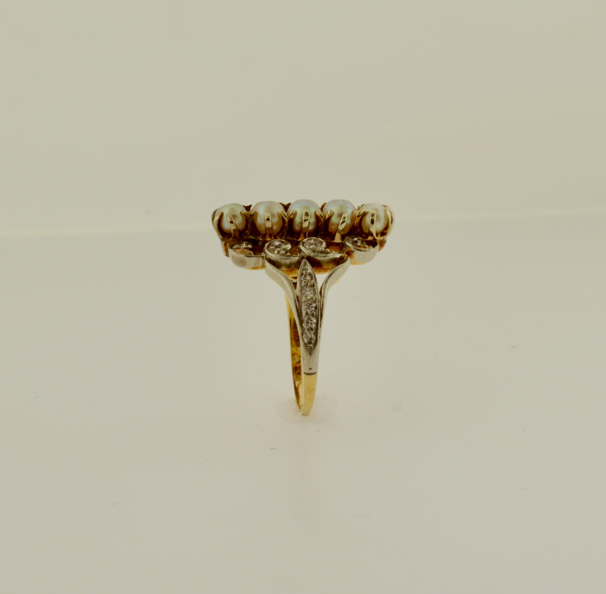 14K Antique Platinum Topped Pearl and Diamond Ring