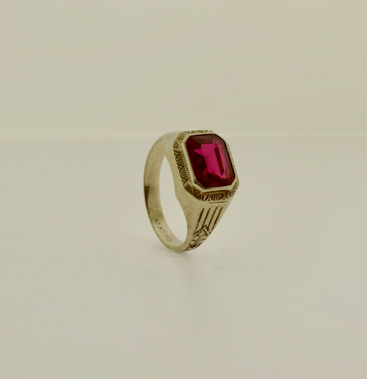 10K Ostby Barton White Gold Ring Set With A Synthetic Ruby