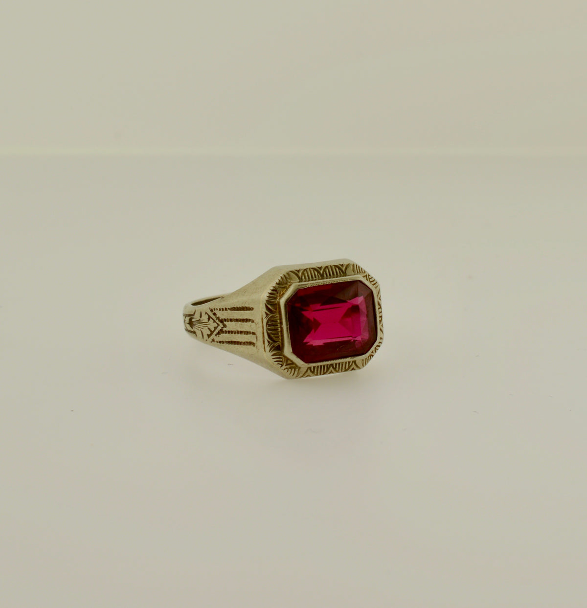 10K Ostby Barton White Gold Ring Set With A Synthetic Ruby