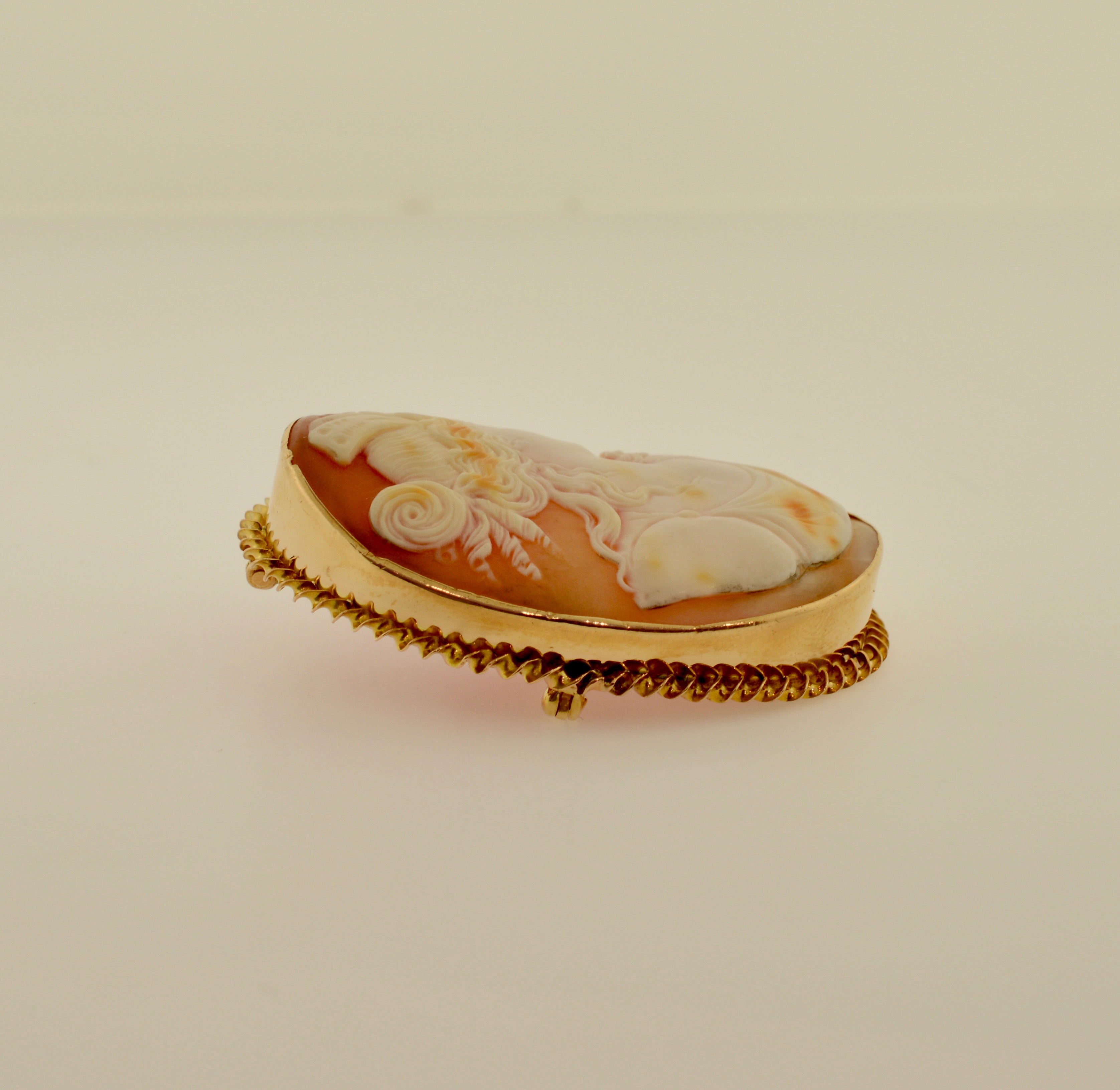 10K and 14K Yellow Gold Oval Shell Cameo Pendant/Brooch - Howard's DC