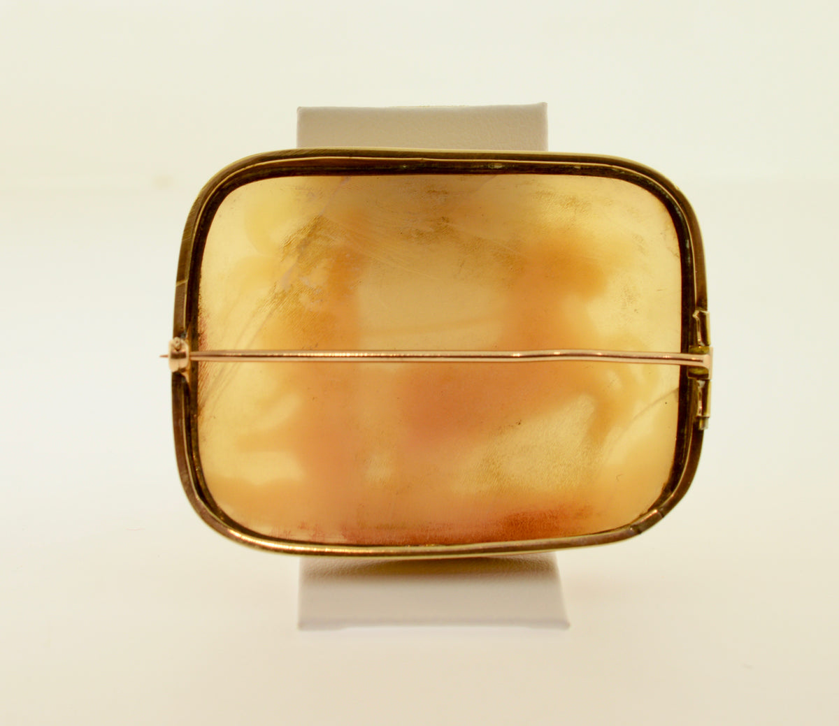 14K Yellow Gold Rectangular Shell Cameo Brooch with Chariot