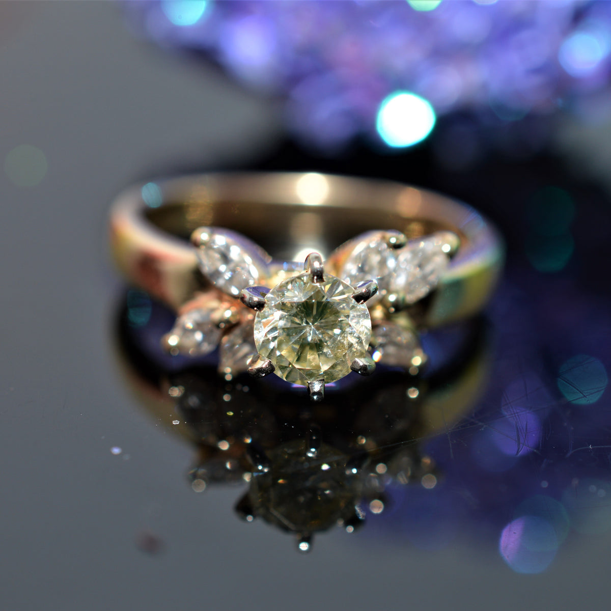 14K Yellow Gold Brilliant Cut Diamond Engagement Ring