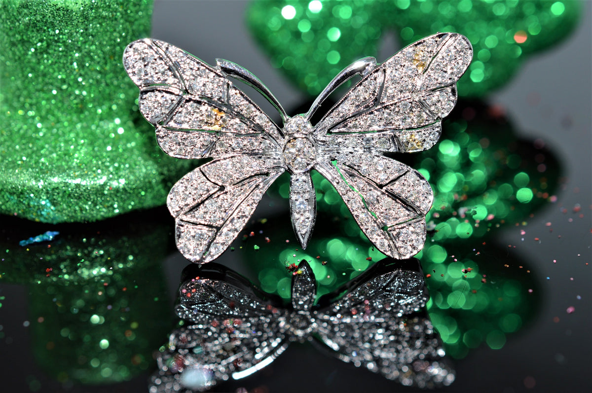 18K White Gold Diamond Butterfly Brooch with 138 Diamonds