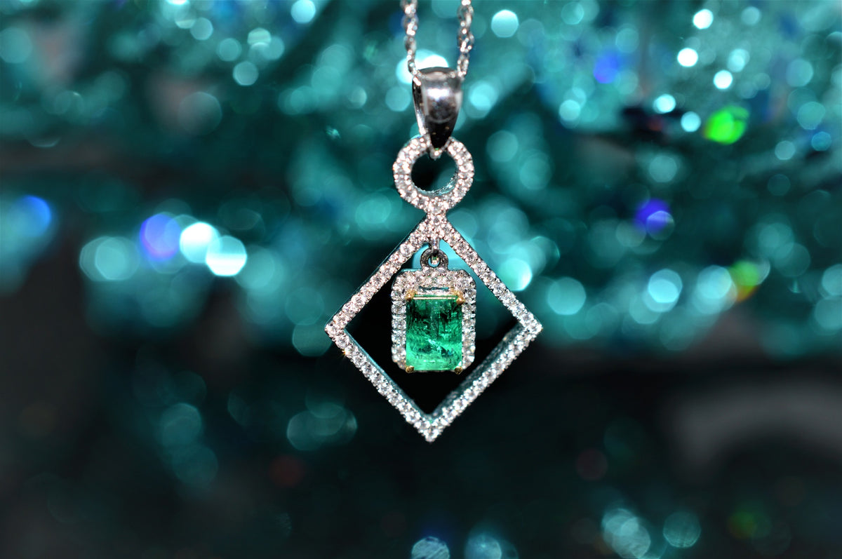 18K Emerald And Diamond Articulated Geometric Pendant