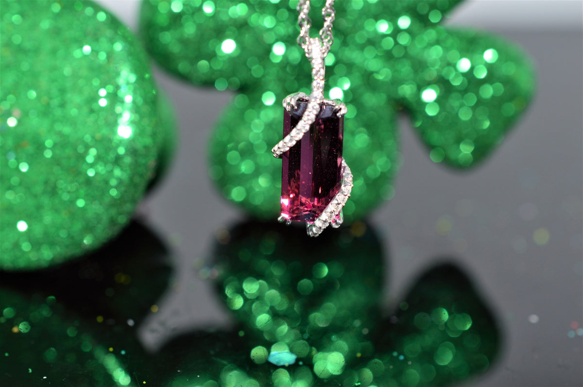 18K White Gold Pink Tourmaline And Diamond Pendant