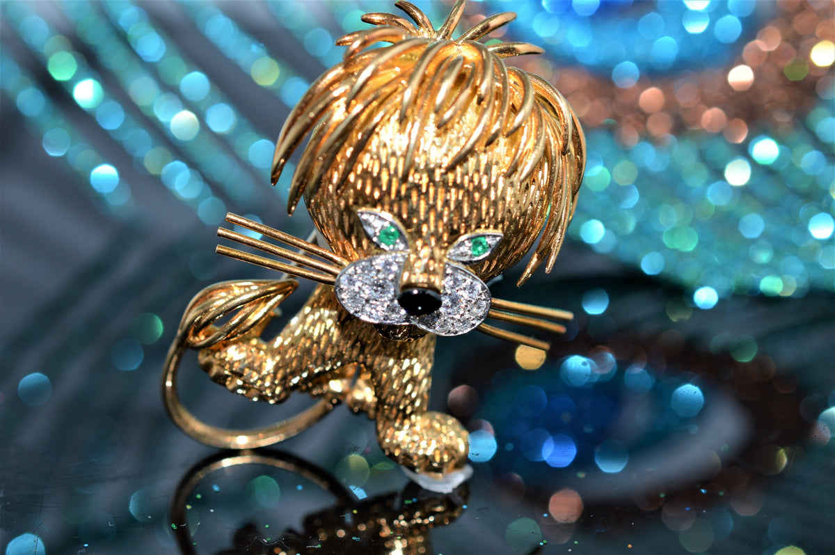 18K Yellow Gold Van Cleef And Arpels Signed Lion Brooch