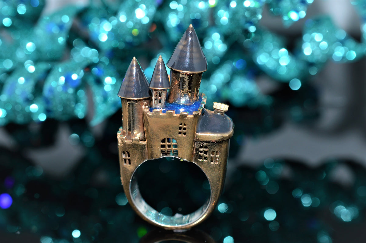 Vermeil 14K Gold Architectural Castle Ring with Enameling