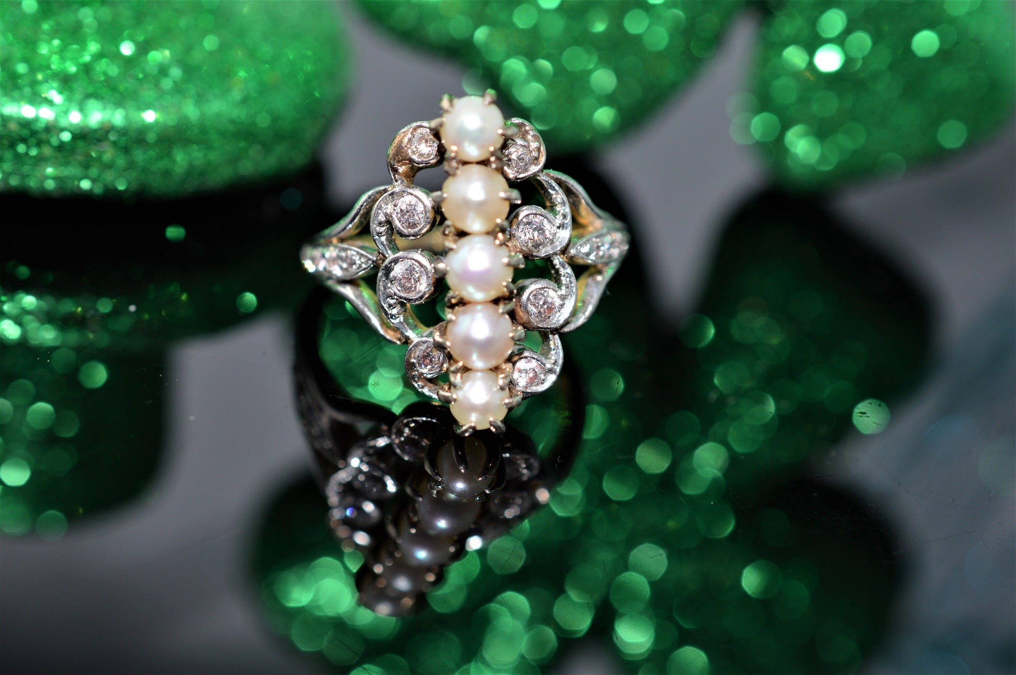 14K Antique Platinum Topped Pearl and Diamond Ring Howard s DC