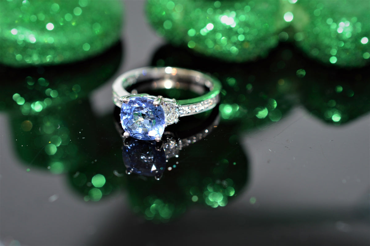 14 Karat White Gold Ceylon Sapphire And Diamond Ring