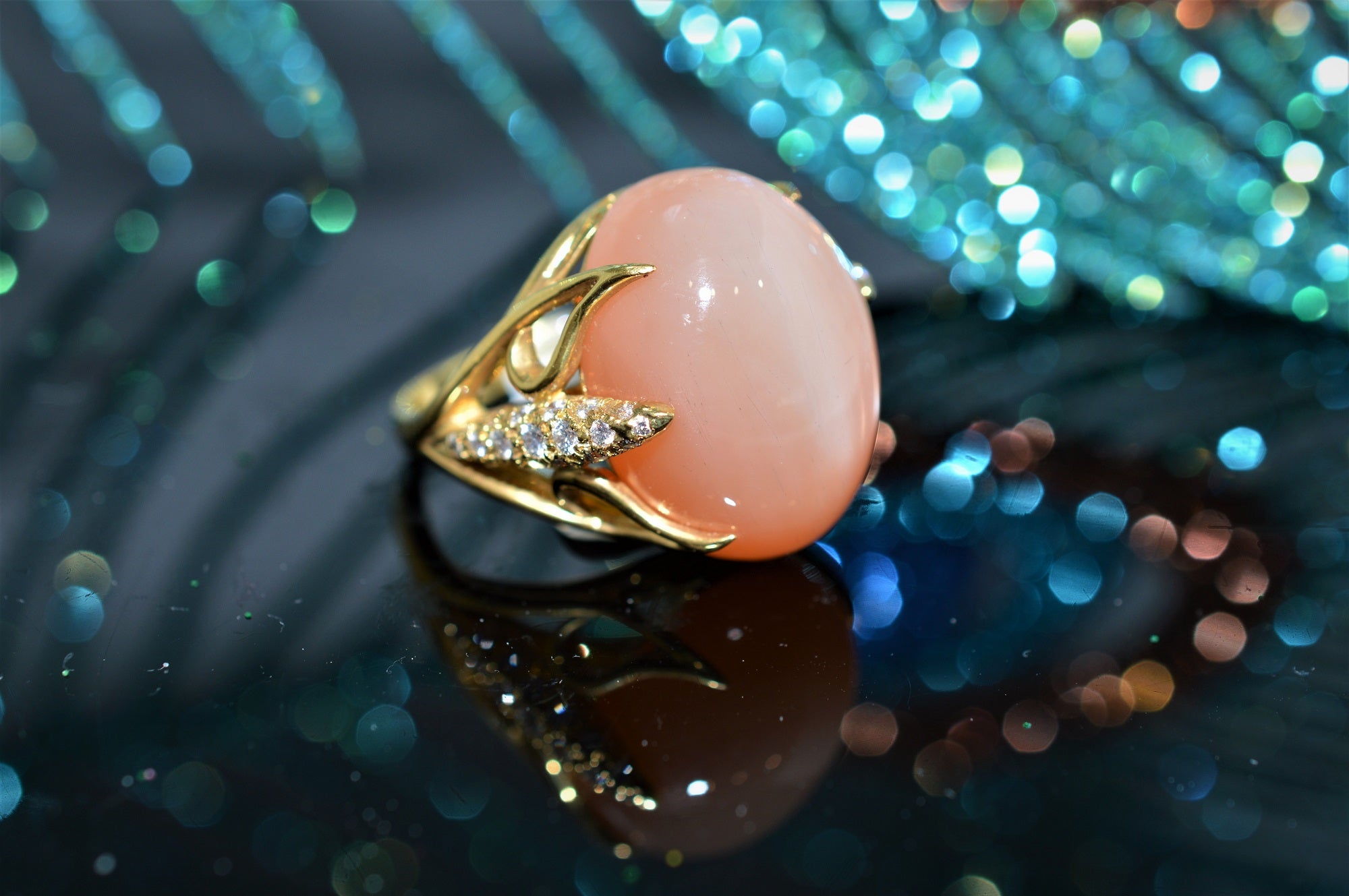 18K Solid Gold Rose Quartz Crystal Flower Ring Japanese Peach -  Israel