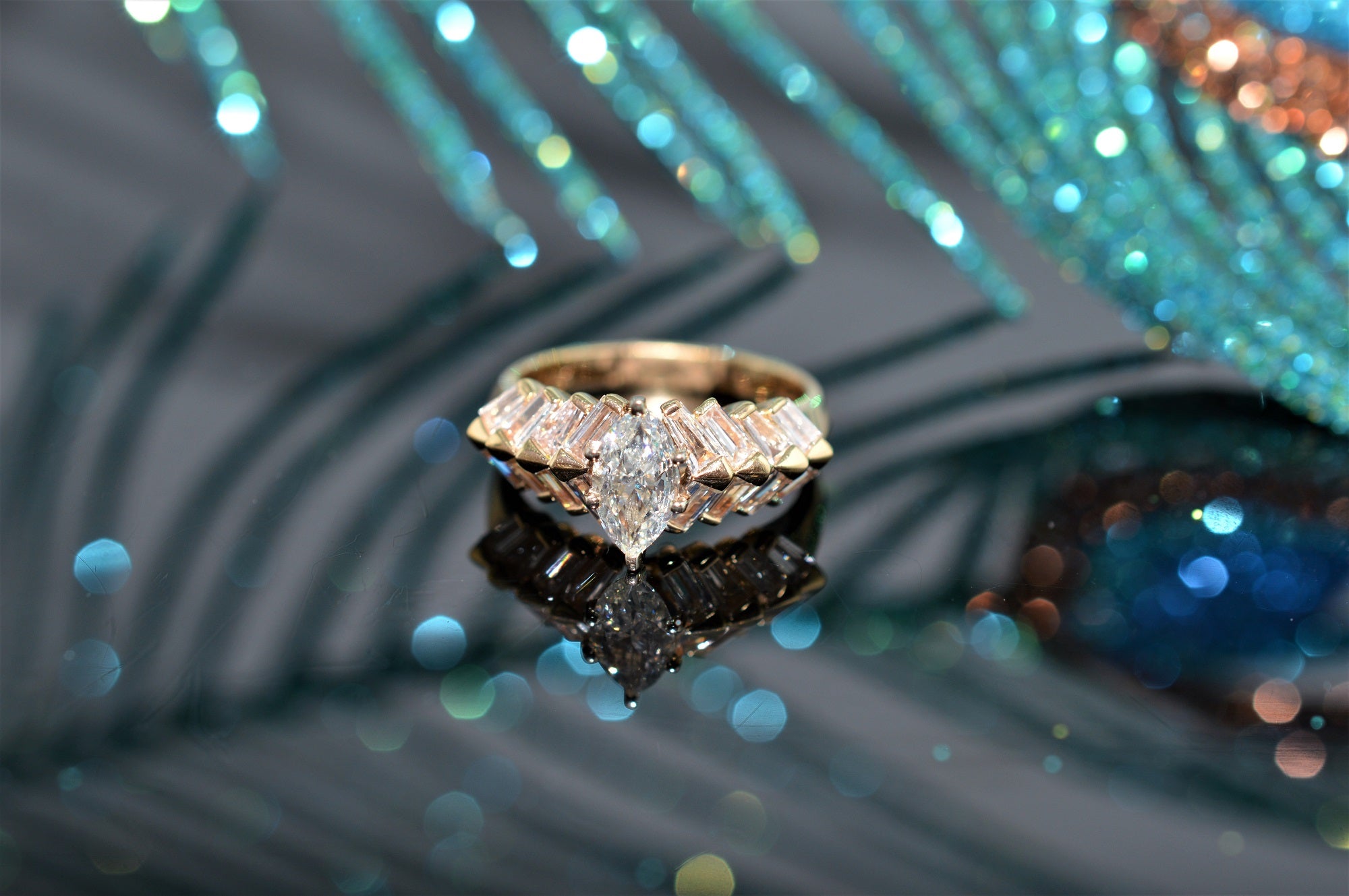Marquise diamond engagement deals ring with baguettes