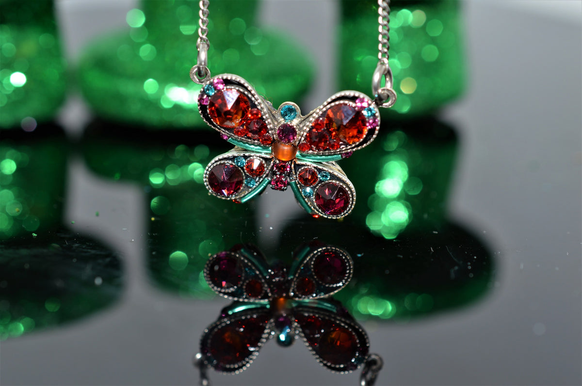 Plated Antique Silver Multicolor Butterfly Pendant