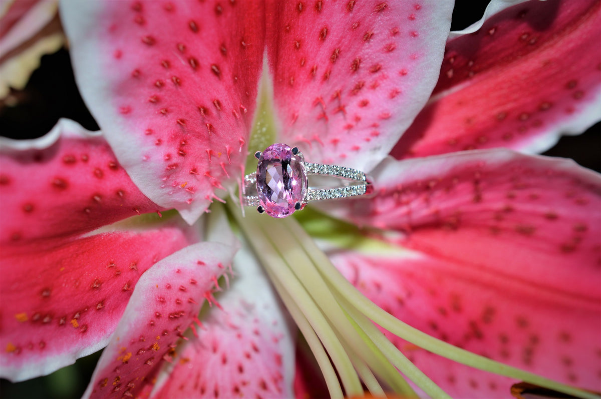 14K White Gold Imperial Pink Topaz And Diamond Ring